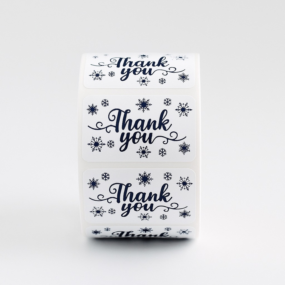 Holiday Snowflake Thank You Stickers – 100-Pack Roll for Packaging